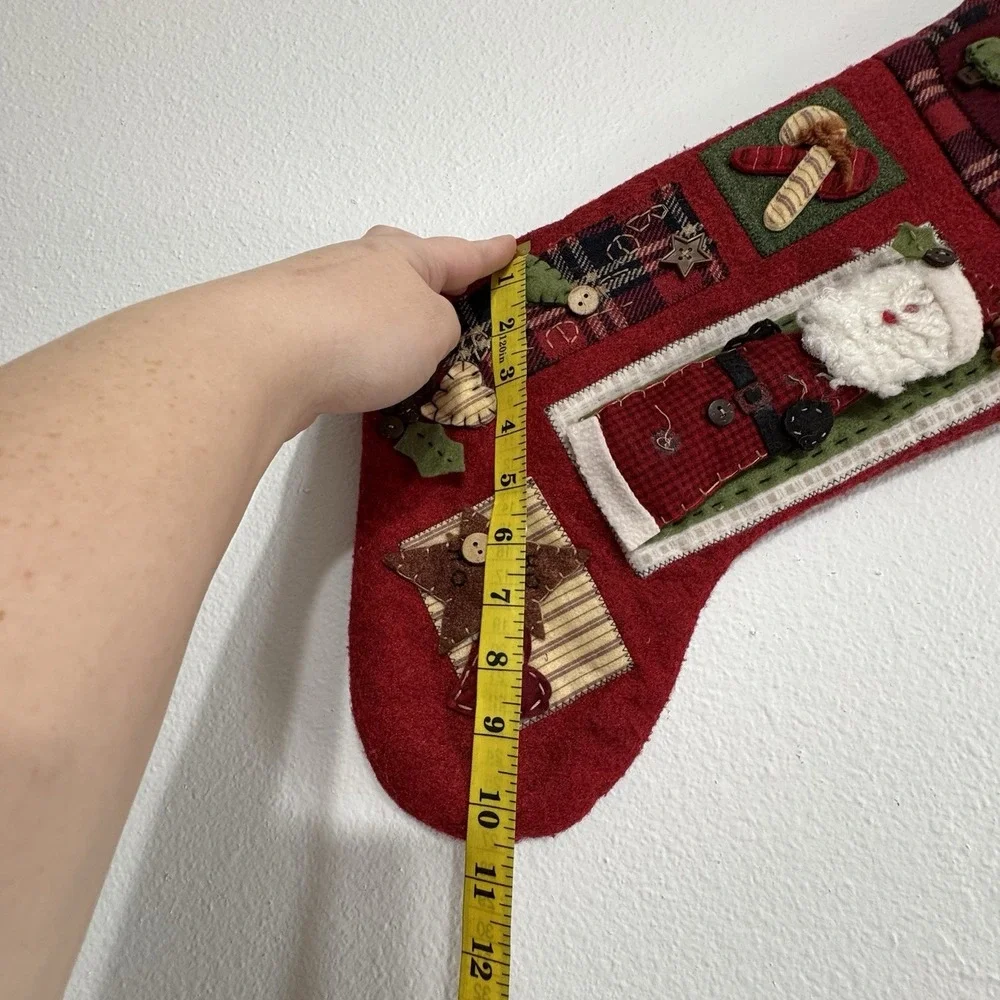 Plush 3D Folk Art Primitive Patchwork‎ Christmas Stocking Set Of 2